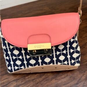 Spartina 449 Pink Leather Flap Navy & Cream Patterned Crossbody